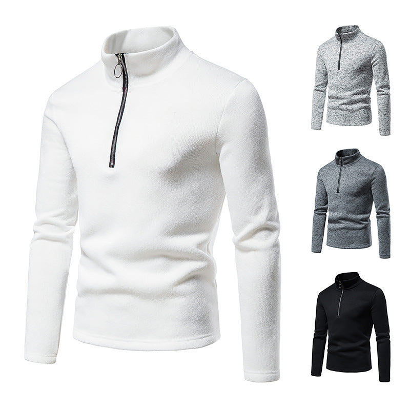 Herren melierter Stehkragen-Pullover mit Kurzreißverschluss und schlanker Passform Shop Nory