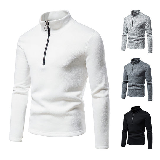 Herren melierter Stehkragen-Pullover mit Kurzreißverschluss und schlanker Passform Shop Nory