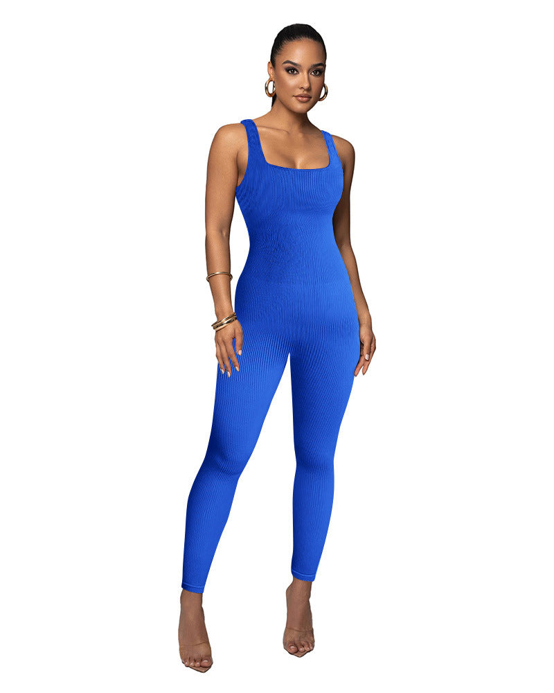 Damen Figurbetonter Strick-Jumpsuit mit Quadrat-Ausschnitt Shopnory