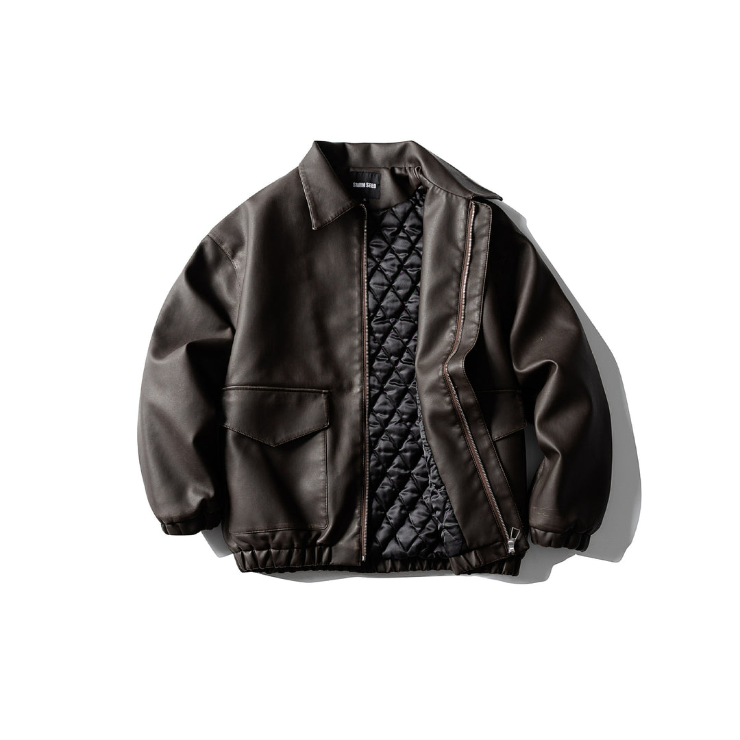 Herren Oversized Kunstleder‑Fliegerblouson mit Pattentaschen, verdecktem Verschluss und elastischem Saum Shop Nory
