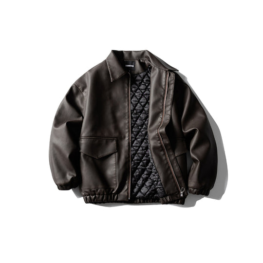 Herren Oversized Kunstleder‑Fliegerblouson mit Pattentaschen, verdecktem Verschluss und elastischem Saum Shop Nory
