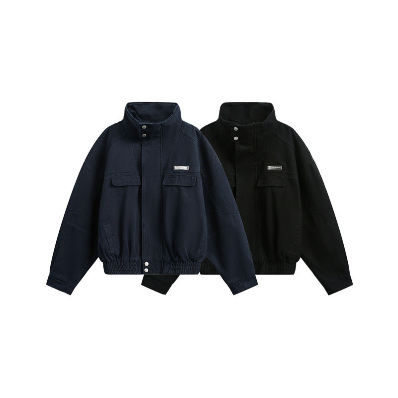 Unisex Kurz geschnittene Boxy-Outdoorjacke mit versteckter Reißverschlussblende, hohem Stehkragen und elastischem Bund Shop Nory