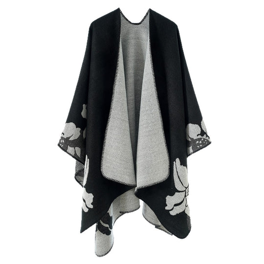 Damen Wendbarer Wollmix-Cape mit floralem Jacquard und offenem Fall Shop Nory