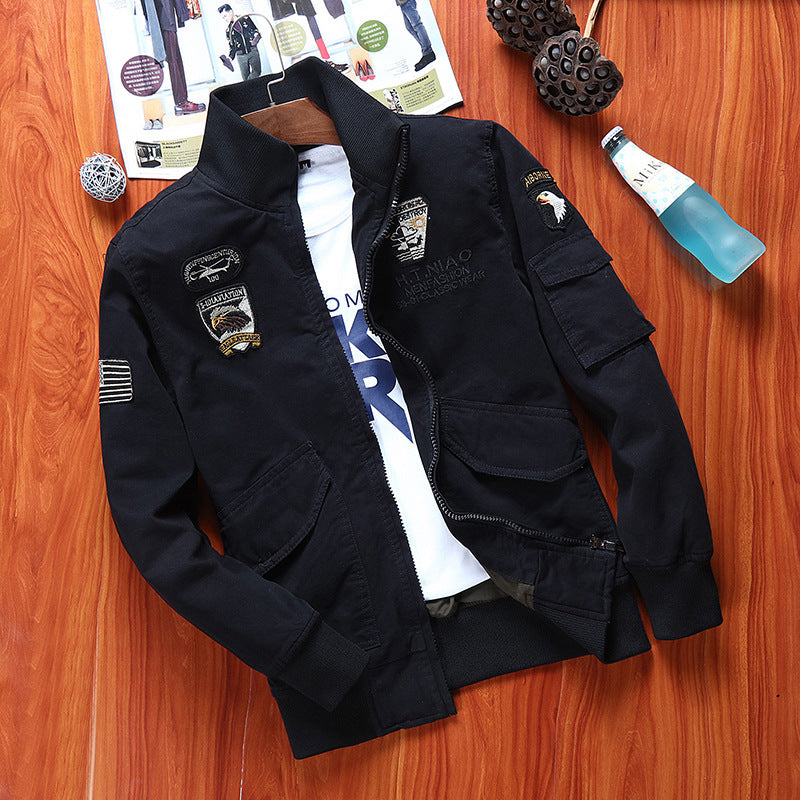 Herren Canvas-Fliegerblouson mit Frontklappentaschen, Ärmeltasche und Rippbündchen Shop Nory