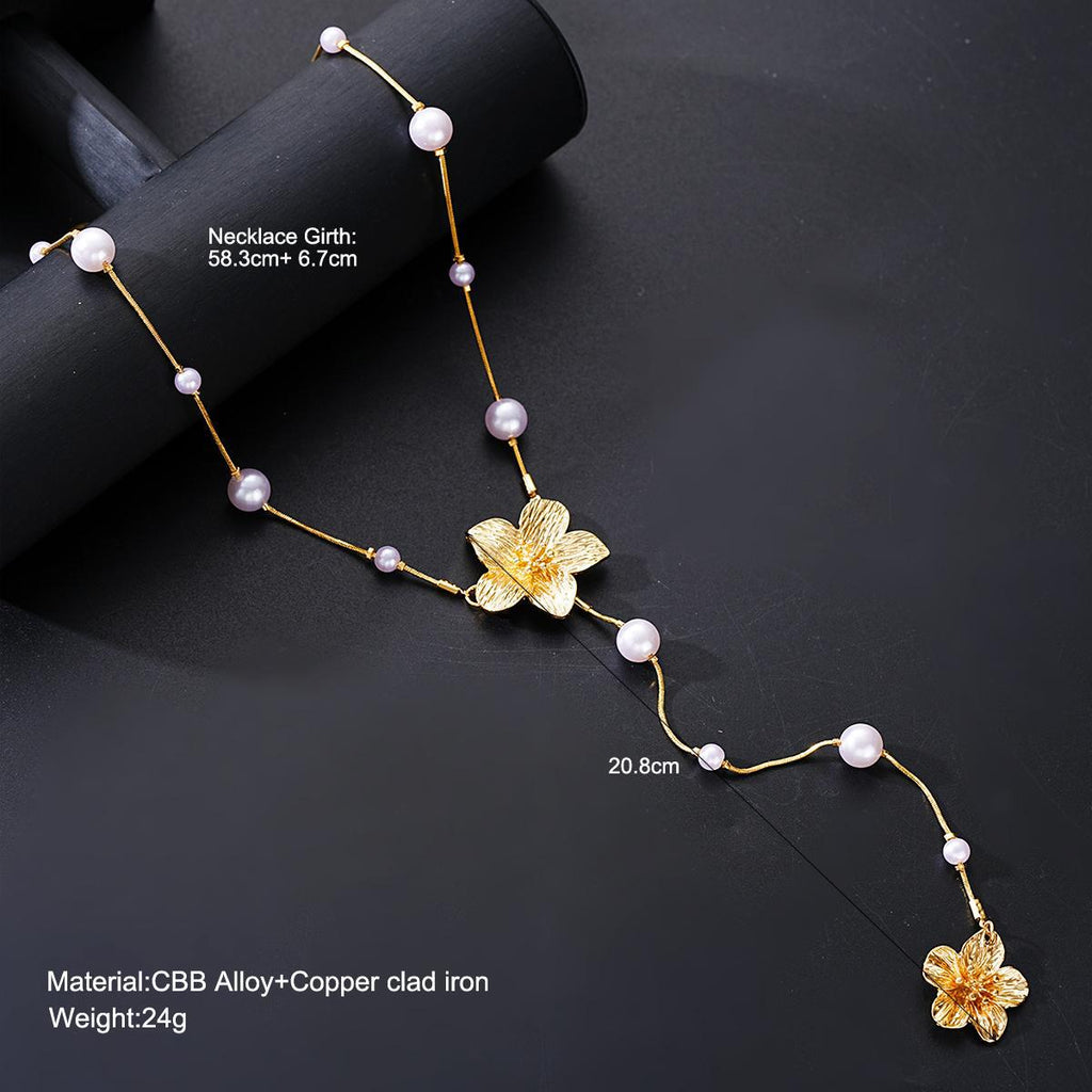 Damen Halskette mit floralen und perlenschmuck Akzenten Shop Nory