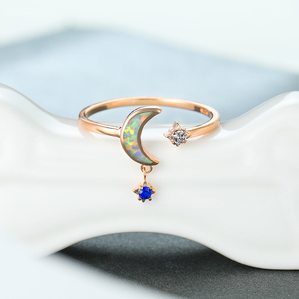 Damen Ring mit schimmerndem Mond und funkelnden Sternen Shop Nory