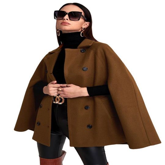 Damen Kurzcape-Mantel im Boxy-Tailoring mit verdeckten Ärmelschlitzen und Reverskragen Shop Nory