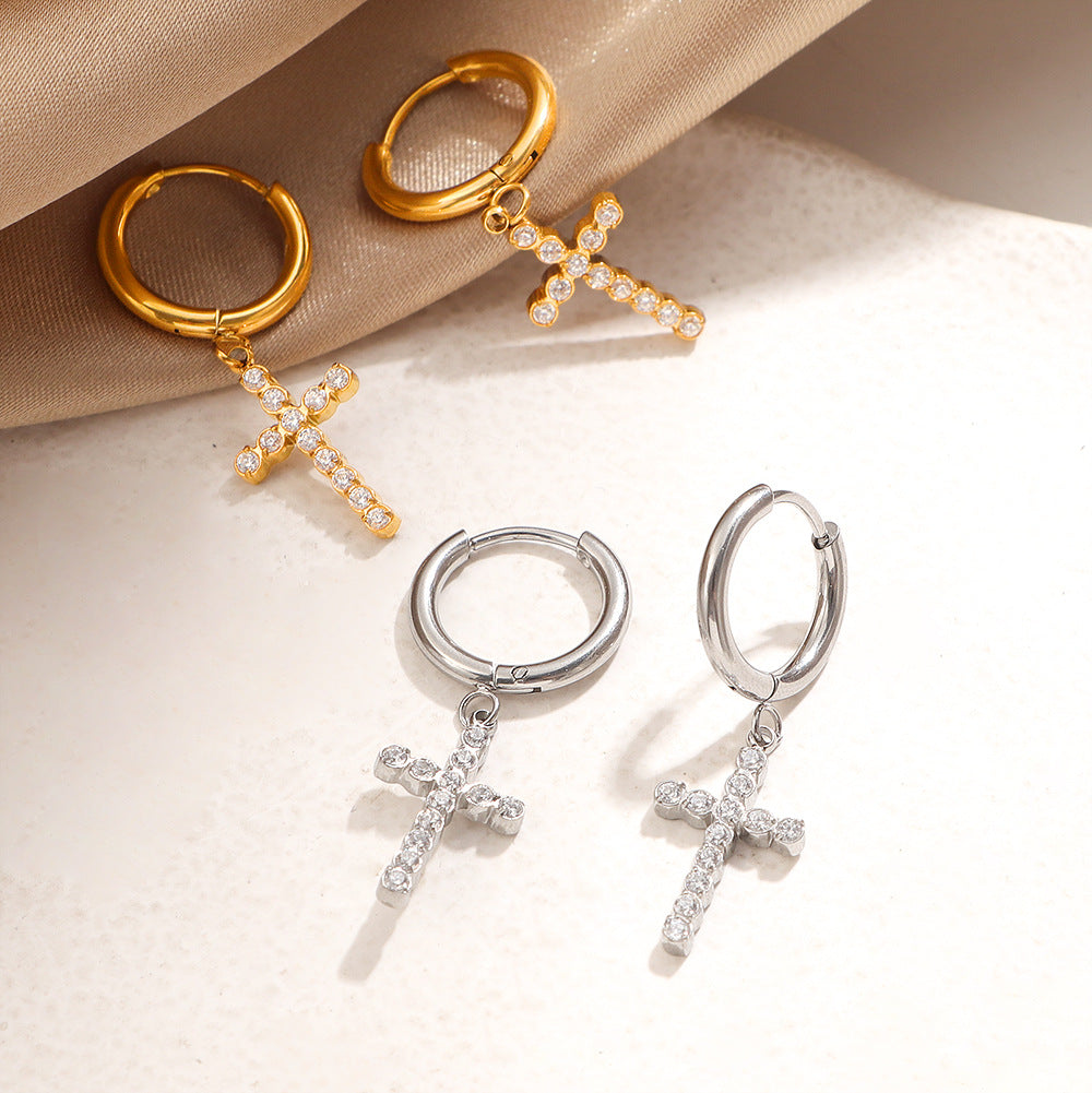 Damen Kristall Kreuz Anhänger Hoop Ohrringe Shop Nory