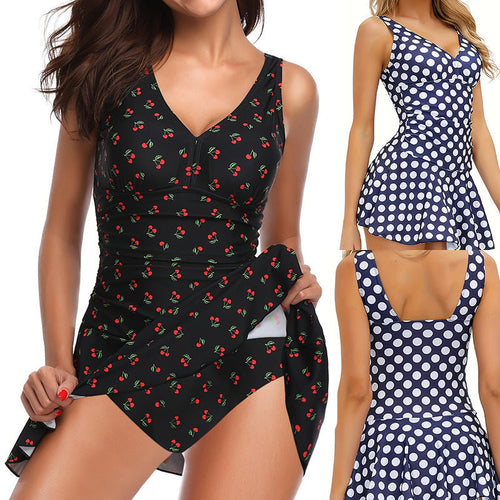 Damen Badeanzug mit voluminösem Rock und floralem Design Shopnory