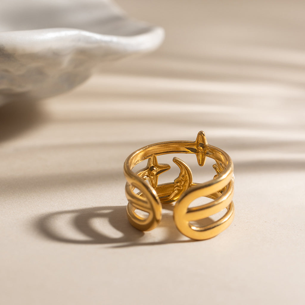Damen Offener Ring mit stylischem Sonnen- und Mondmotiv Shop Nory