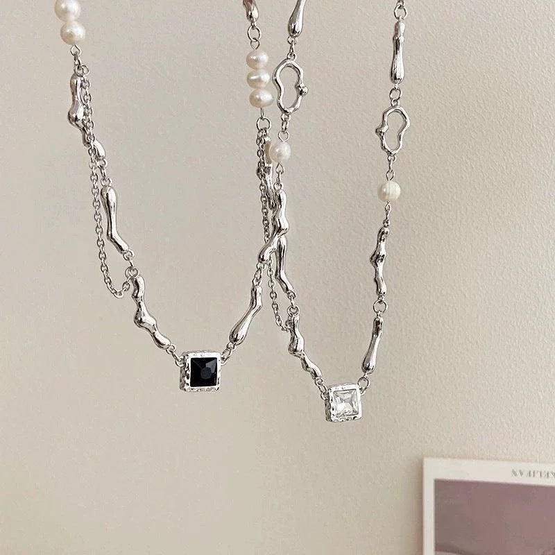 Damen Kette mit elegantem, mehrlagigem Design und luxuriösem Onyx-Anhänger Shop Nory