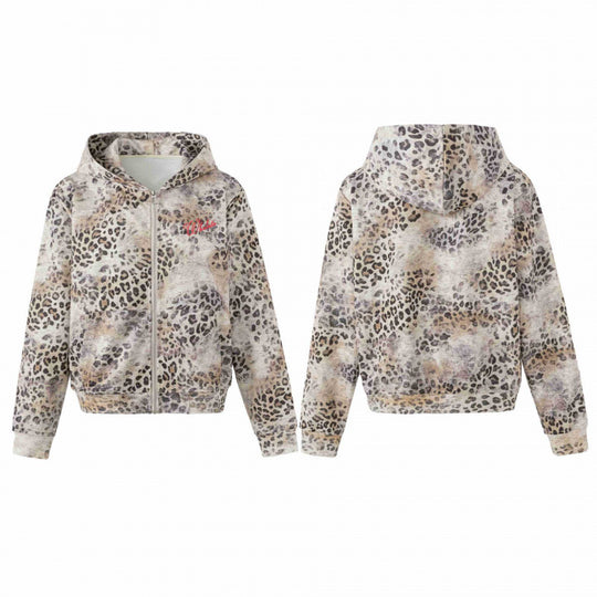 Damen Leichter Kapuzen‑Zipcardigan im Leopardenmuster mit durchgehendem Reißverschluss Shop Nory