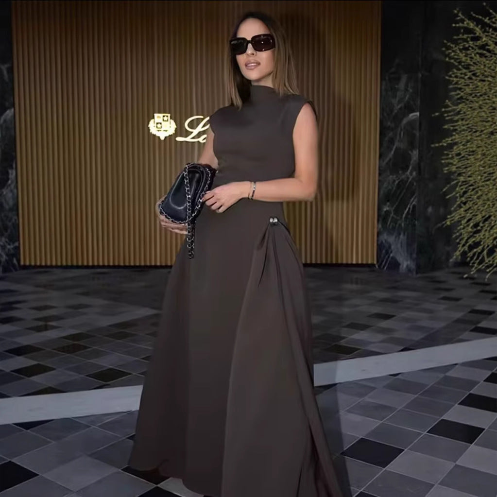 Damen A-Linien Kleid mit asymmetrischem Ausschnitt und eleganten Falten Shopnory