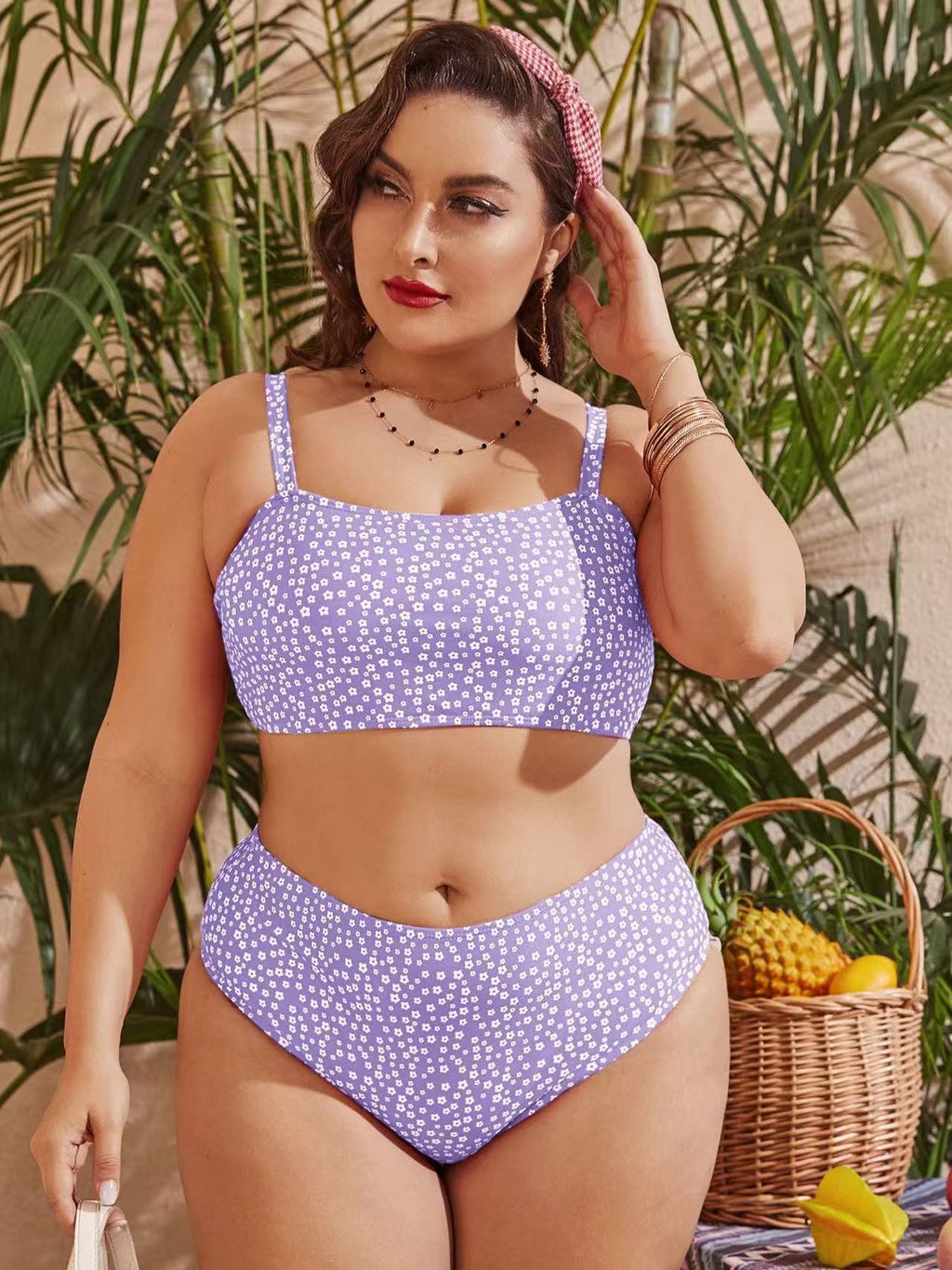 Damen Hochgeschnittener Bikini mit verspieltem Punktedesign