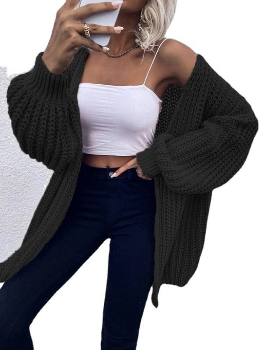 Damen Grobstrick-Cardigan mit voluminösen Ärmeln und offener Vorderseite