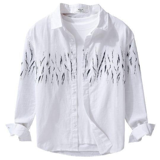 Herren Leichtes Leinen-Baumwoll-Hemd mit abstraktem Pinselprint und Relaxed-Fit Shop Nory