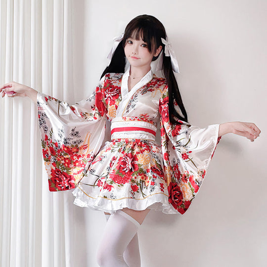 Damen traditionelles Kimono-Kleid mit fließendenÄrmeln und floralem Muster Shop Nory