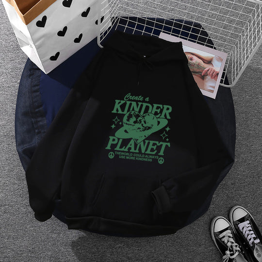 Unisex nan oversized Kapuzenpullover mit Statement-Print "Kinder Planet", Kängurutasche und weichem Futter Shop Nory