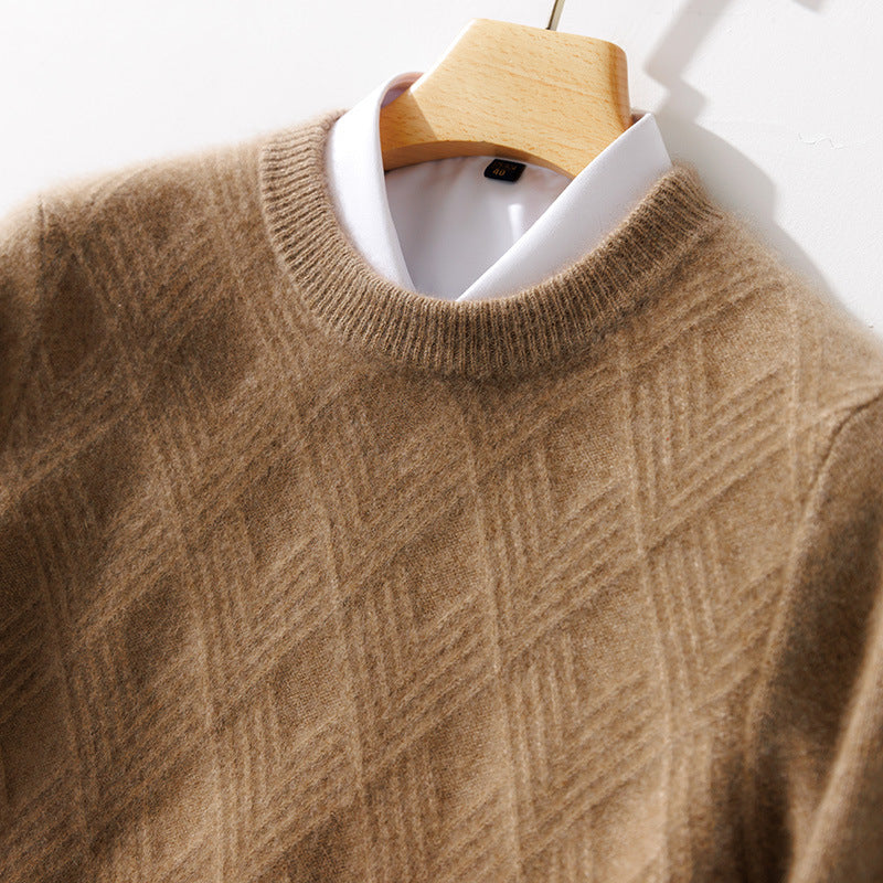 Herren Feiner Strukturstrickpullover mit kurzem Stehkragen und Diamant‑Relief Shop Nory