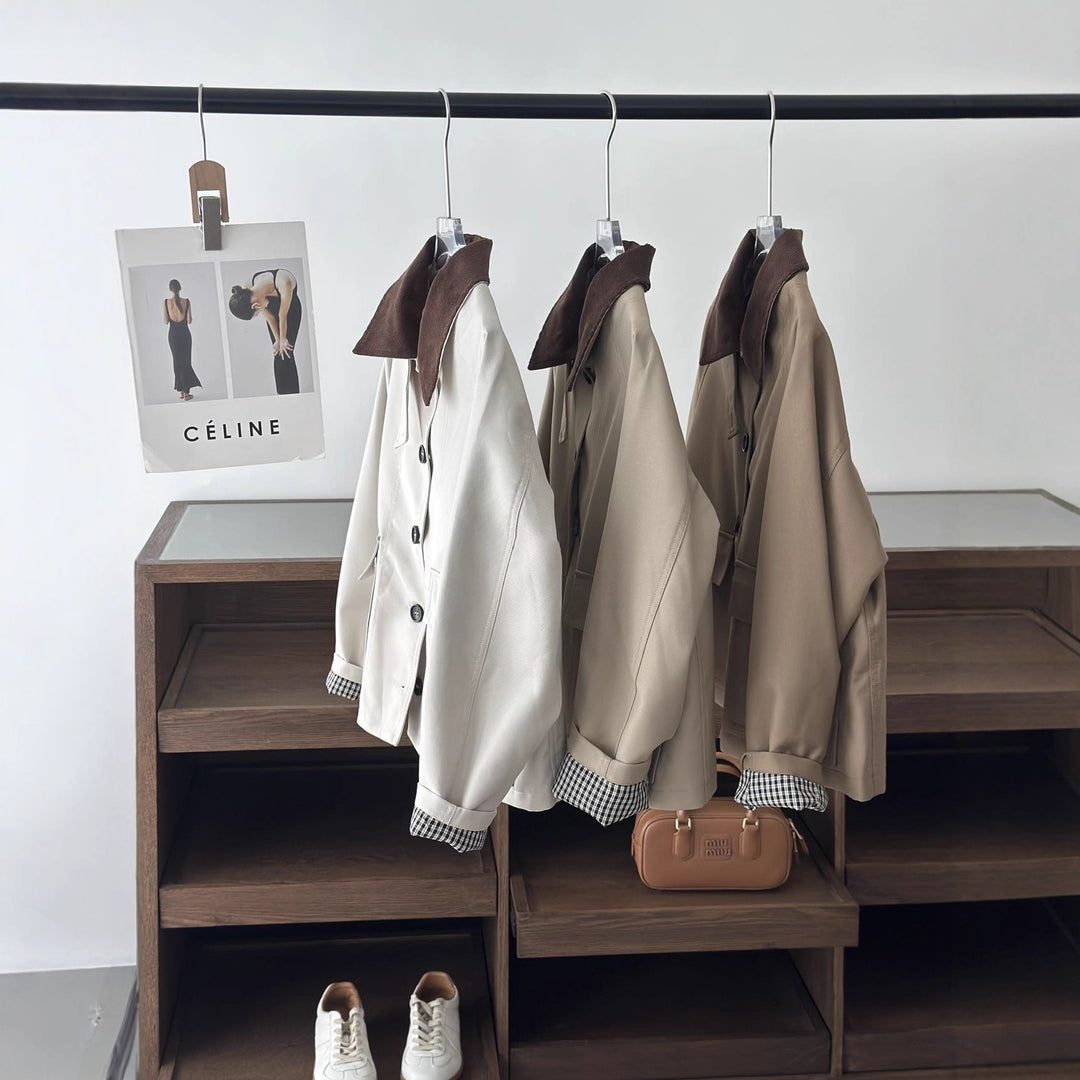 Damen Boxy Übergangsjacke mit Cordkragen und großen Pattentaschen Shop Nory