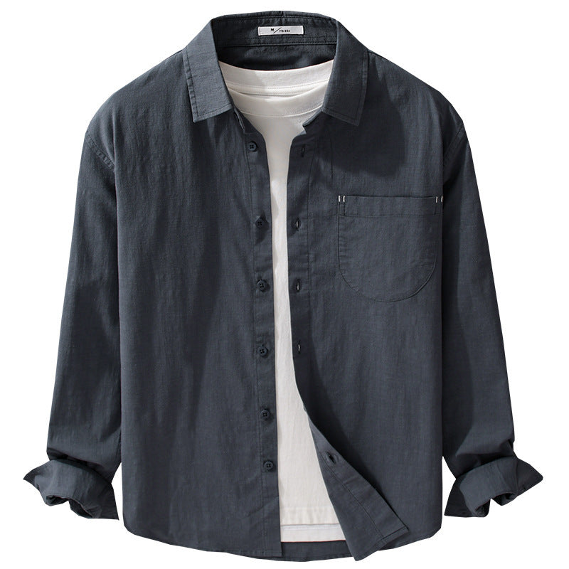 Herren Layering-Hemd im Overshirt-Stil aus Baumwoll‑Leinen mit Kentkragen und aufgesetzter Rundtasche Shop Nory