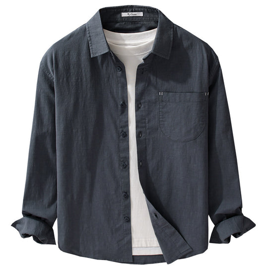 Herren Layering-Hemd im Overshirt-Stil aus Baumwoll‑Leinen mit Kentkragen und aufgesetzter Rundtasche Shop Nory