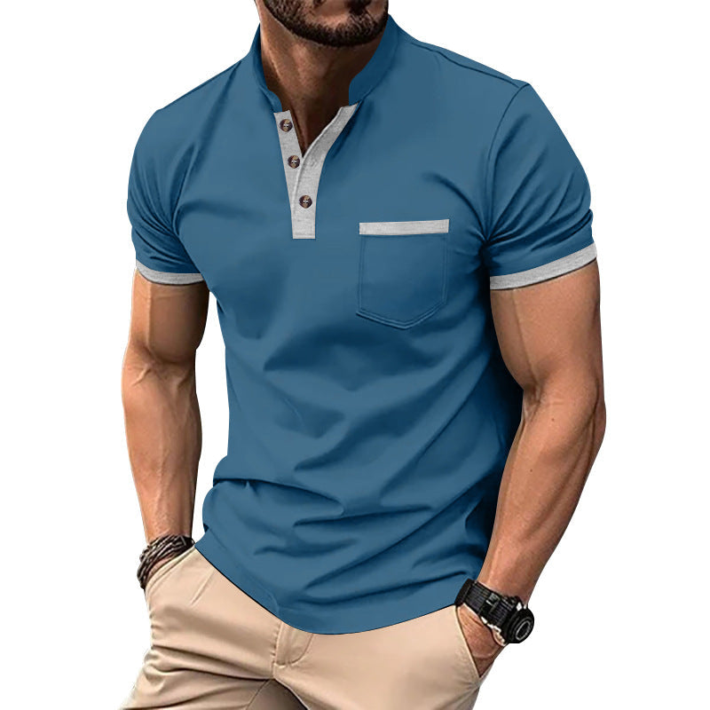 Herren Kurzarm-Henley-T-Shirt mit Button-Down-Kragen und Brusttasche Shopnory
