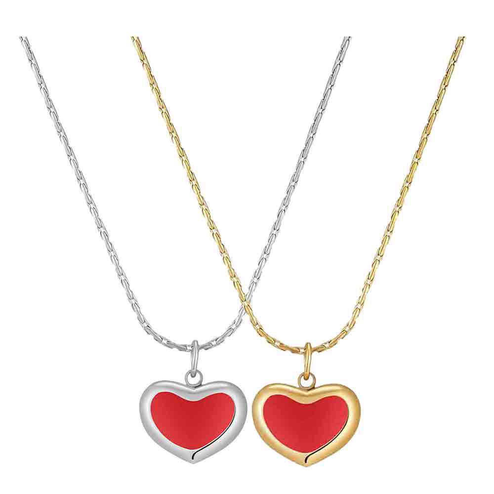 Damen Halskette mit Herzanhänger aus Edelstahl und rotem Zirkonia Shop Nory
