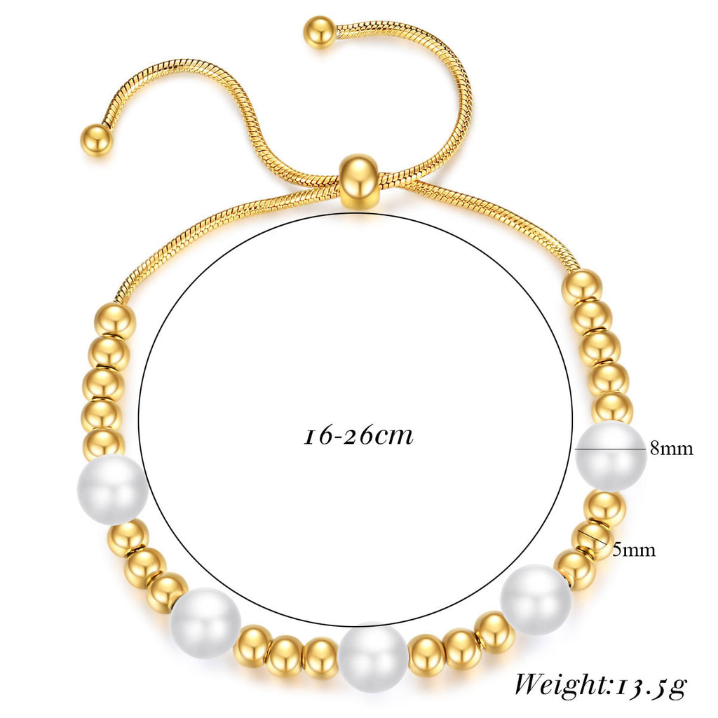 Damen verstellbares Armband mit glänzenden Perlen und eleganten Metallakzenten Shop Nory