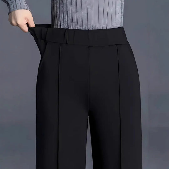 Damen High-Waist Weite Bein Stretch Crepe Plissierte Front Hose Shop Nory