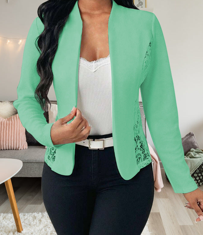 Damen elegante Blazerjacke mit Spitzenakzenten