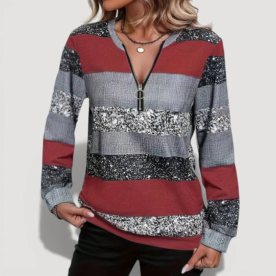 Damen Modischer Zip-Pullover mit grafischem Muster