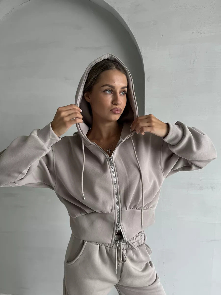 Damen Cropped Hoodie mit Reißverschluss