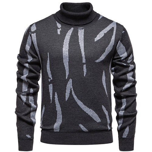Herren Strukturierter Rollkragenpullover mit abstraktem Jacquardmuster und gerippten Abschlüssen Shop Nory
