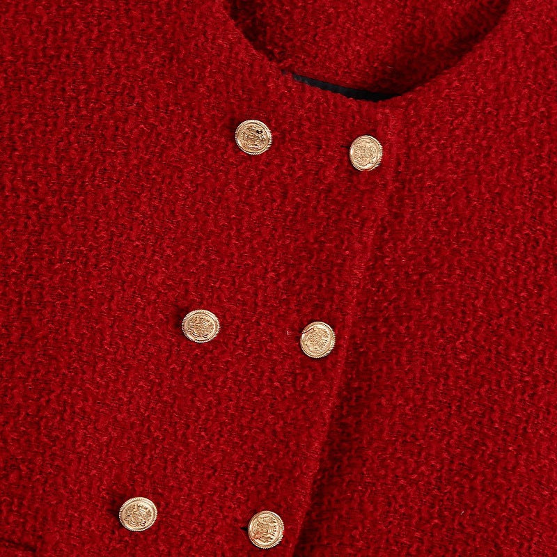 Damen Kurzjacke aus Bouclé‑Tweed im kurzen Schnitt mit rundem Halsausschnitt und goldenen Zierknöpfen Shop Nory