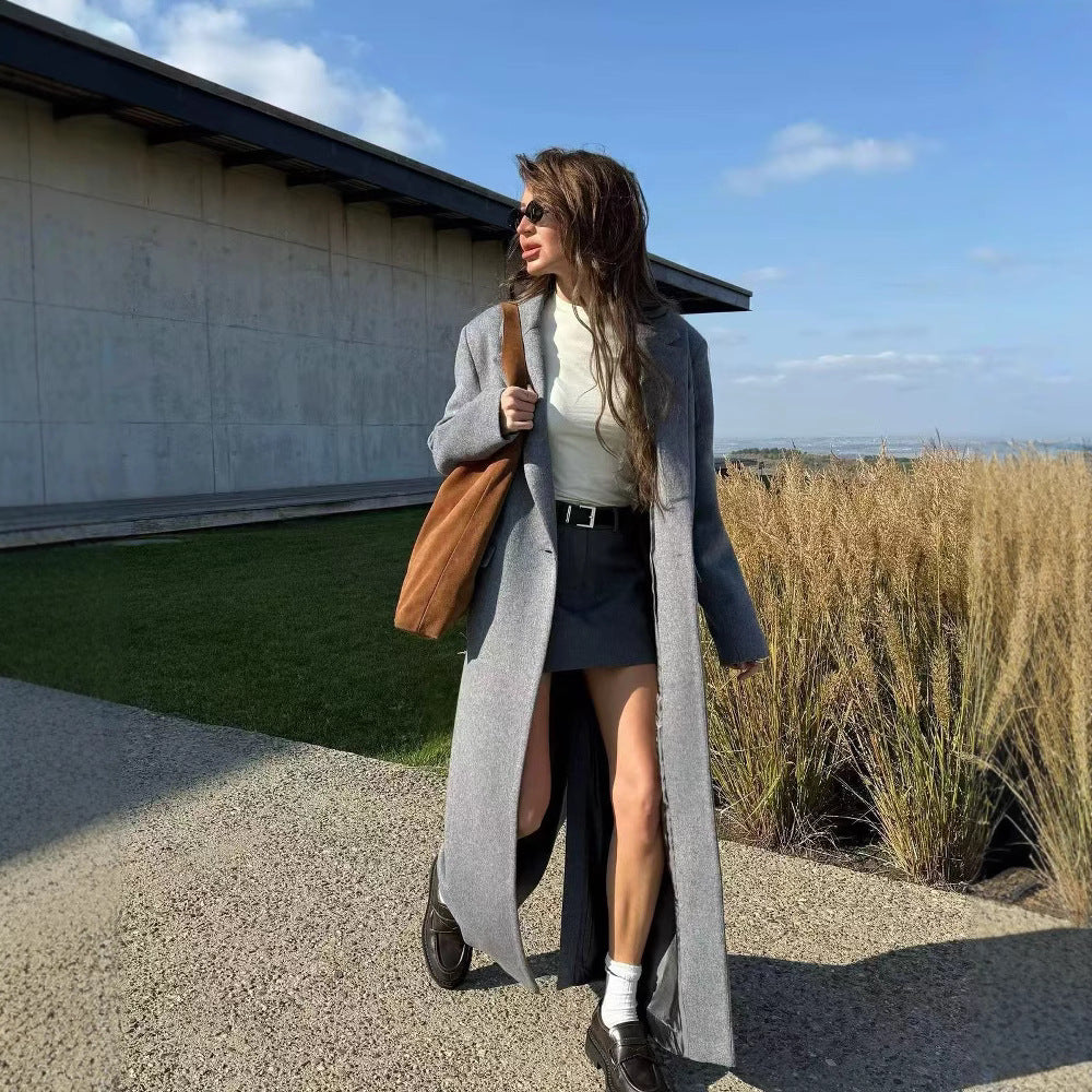 Damen Longline-Wollmantel mit Oversize-Schnitt, Reverskragen und seitlichen Schlitzen Shop Nory