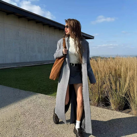 Damen Longline-Wollmantel mit Oversize-Schnitt, Reverskragen und seitlichen Schlitzen Shop Nory