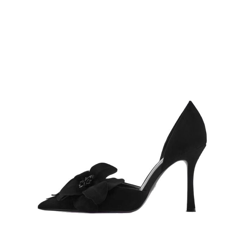 Damen Spitz zulaufende Abend‑D'Orsay‑Pumps mit handgefertigter 3D‑Blütenapplikation und sculpted Stiletto Shop Nory