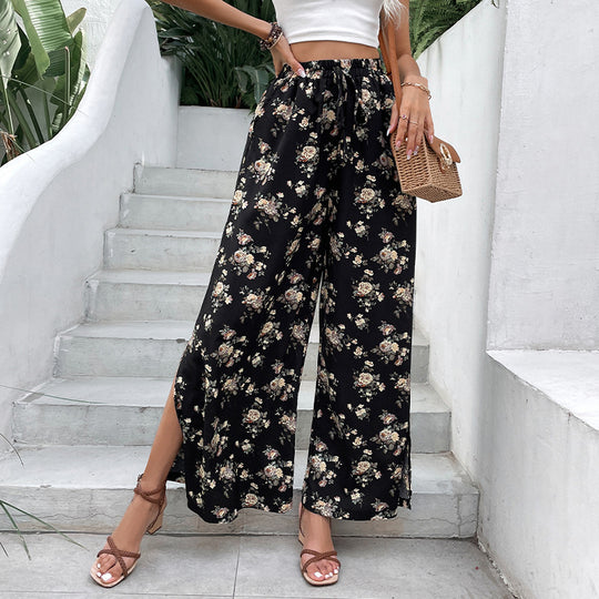 Damen Leichte Palazzo-Hose aus Viskosemix mit Gummibund, Tunnelzug und seitlichen Beinschlitzen Shop Nory
