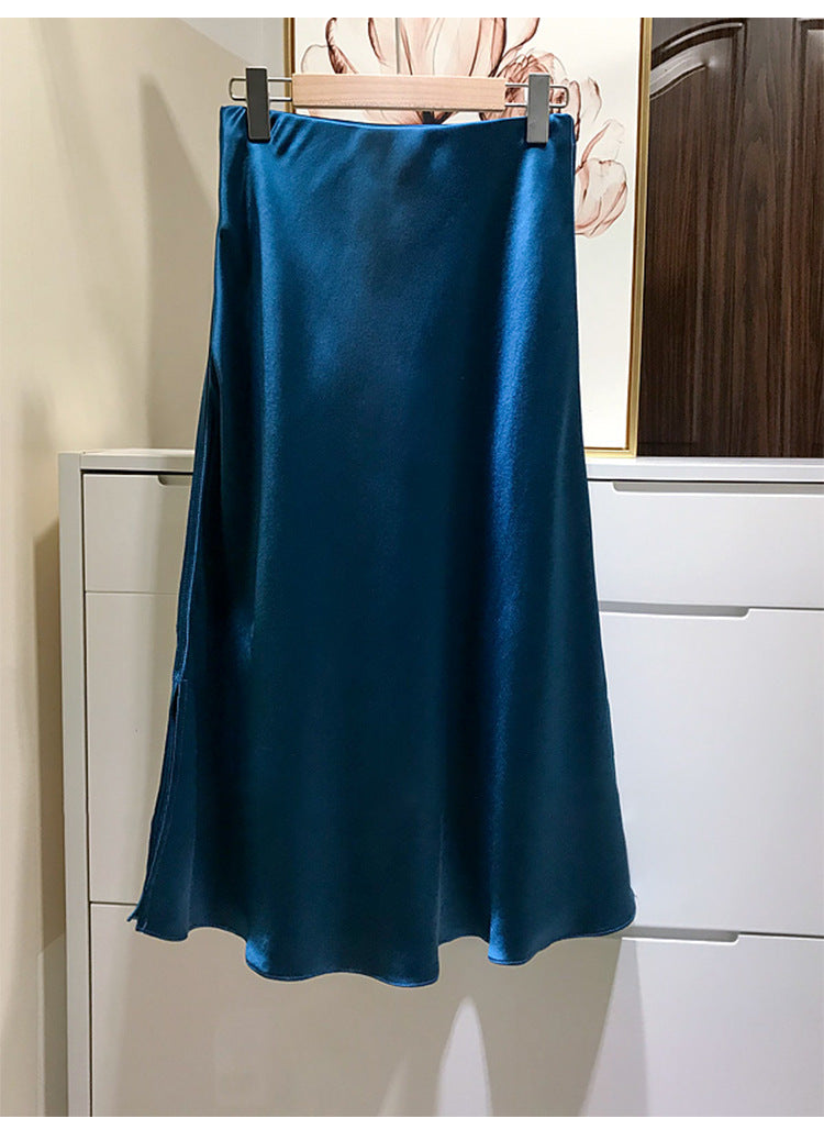 Damen Eleganter Satinrock mit asymmetrischem Schlitz Shop Nory