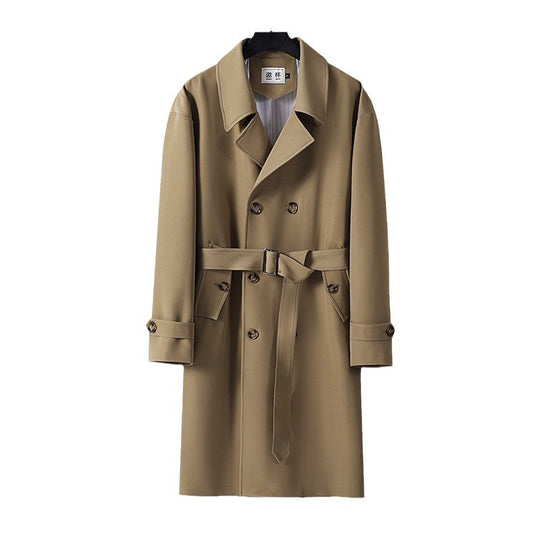 Herren Moderner knielanger Doppelreihiger Trenchcoat mit Taillengürtel Shop Nory