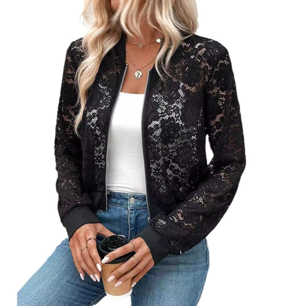 Damen Spitzenoptik Bomberjacke
