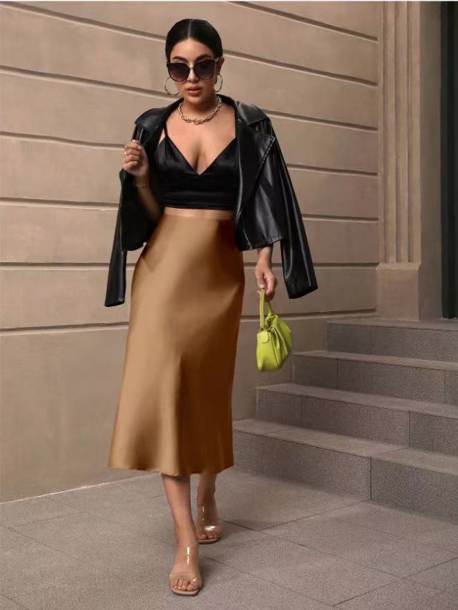 Damen Satin Rock mit schwingendem Saum und elegantem Schnitt
