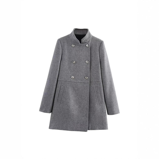 Damen Doppelreihiger Wollmix-Mantel mit Stehkragen und Zierknöpfen Shop Nory
