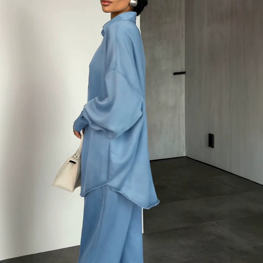 Damen Zweiteiliges Oversize-Hemd- und Palazzo-Set im fließenden Denim-Look Shop Nory