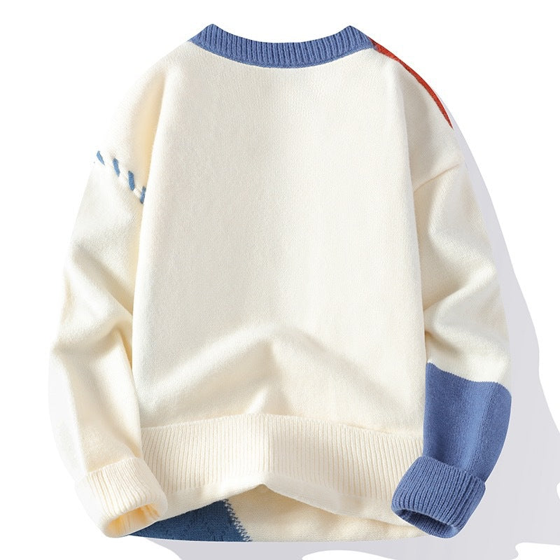 Unisex Patchwork-Strickpullover mit Zopfmuster-Applikationen und Rippabschlüssen Shop Nory