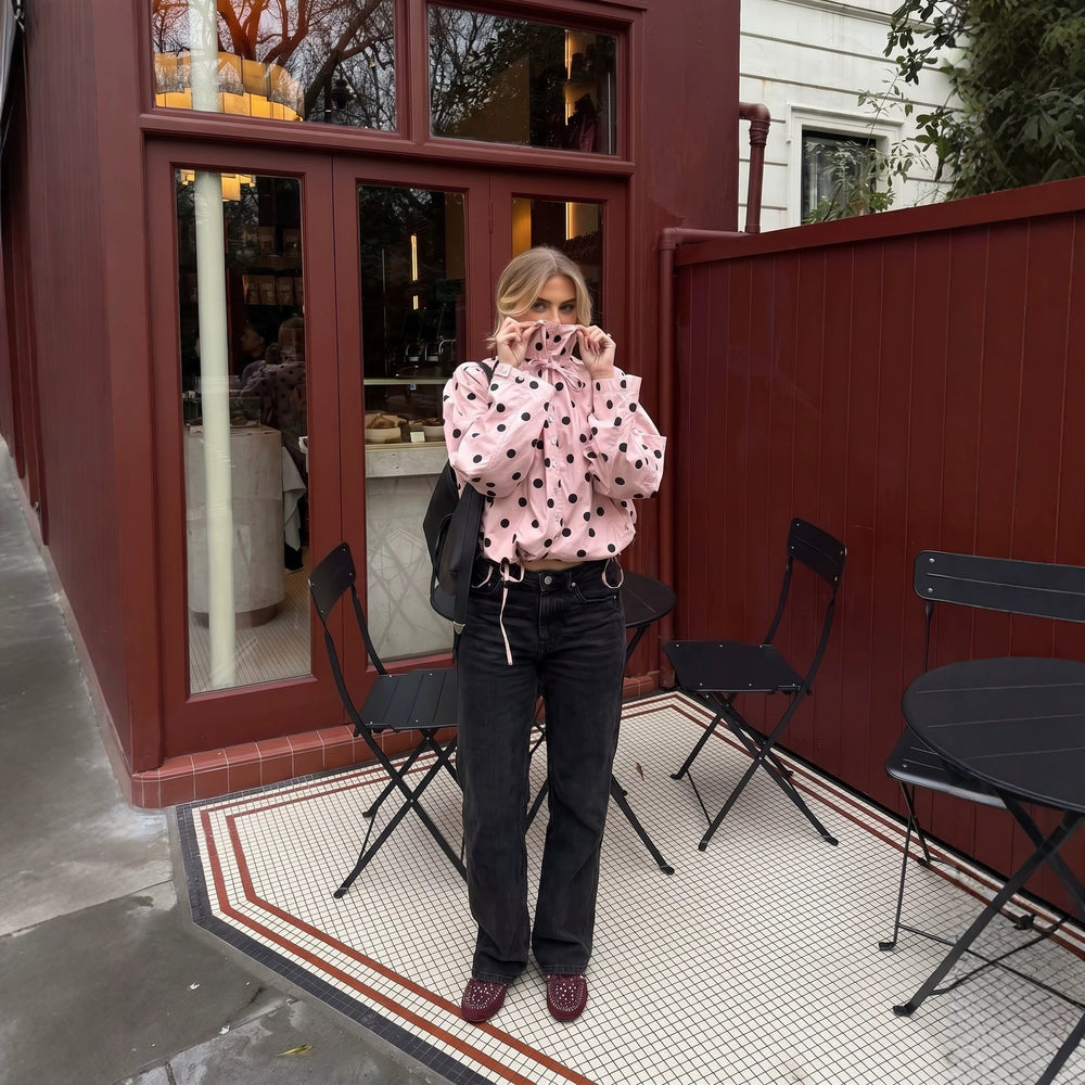 Damen Leichte Satin-Übergangsjacke im Cropped-Schnitt mit Stehkragen und Kordelzug Shop Nory
