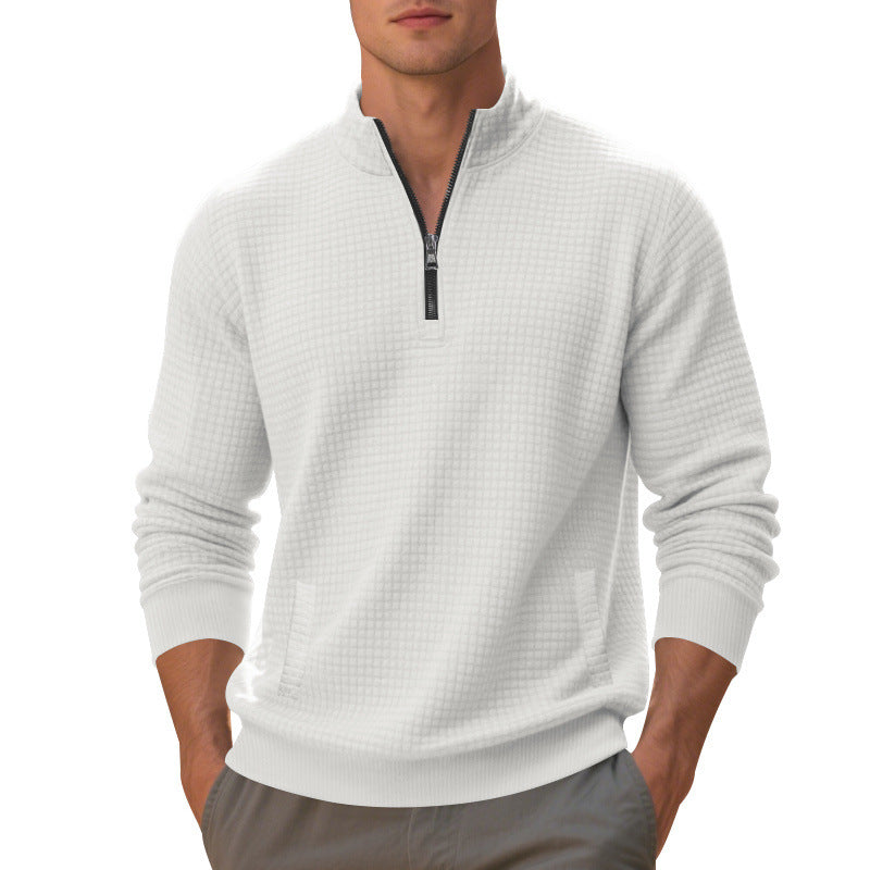 Herren Waffelstrick-Halbzip-Pullover mit Stehkragen, Kängurutasche & gerippten Abschlüssen Shop Nory