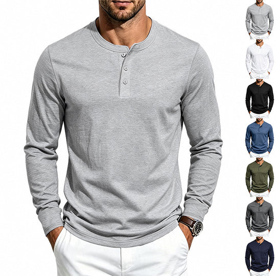 Herren Langarm-Henleyshirt aus feiner Waffelstruktur mit 3-Knopf-Leiste Shop Nory