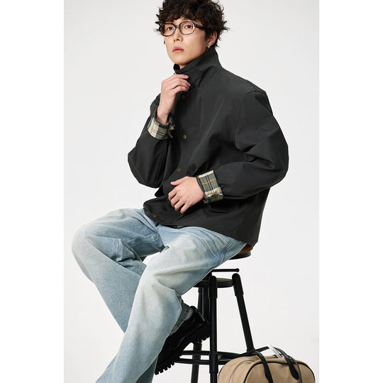 Herren Kurz geschnittene Canvas‑Fieldjacke mit Cordkragen und verdeckter Druckknopfleiste Shop Nory